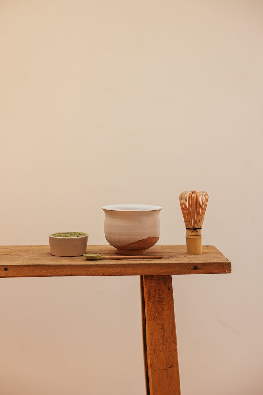 tea ceremony items on a wooden table